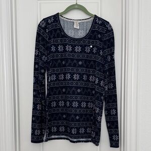 Lucky Brand Dark Blue Snowflake Long Sleeve Knit Top. Gently worn XL